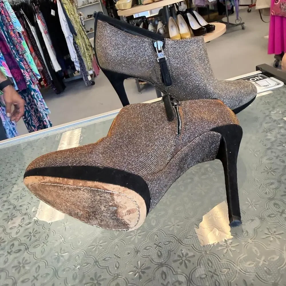 Brian Atwood Silver Glitter Ankle Booties Size 6.5 Y2K